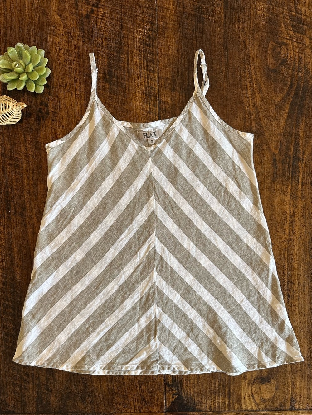 FLAX | 100% Linen Chevron Striped Spaghetti Strap Cami Tank Top, Size S